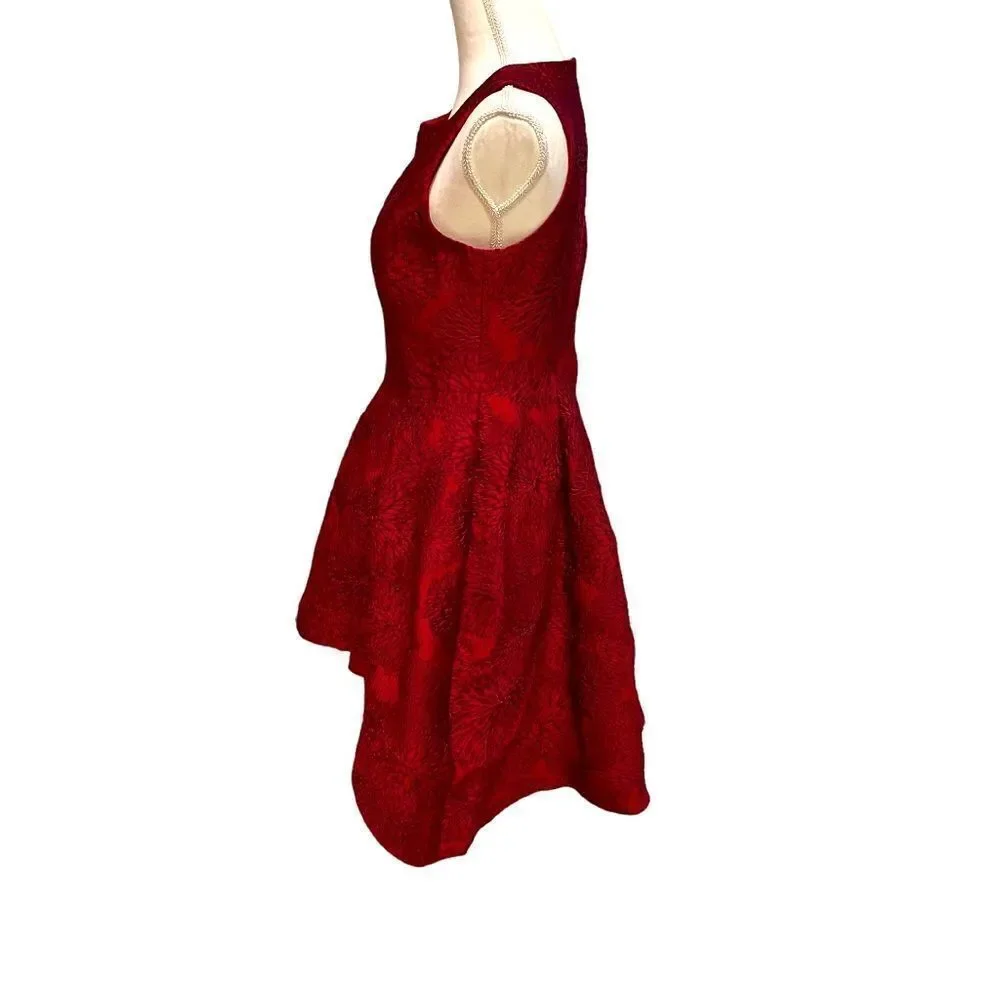 Shoshanna Midnight Coraline Red Jacquard Print High Low Dress Size 8